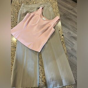 Tahari Pink Top and Gray Striped Pants Set